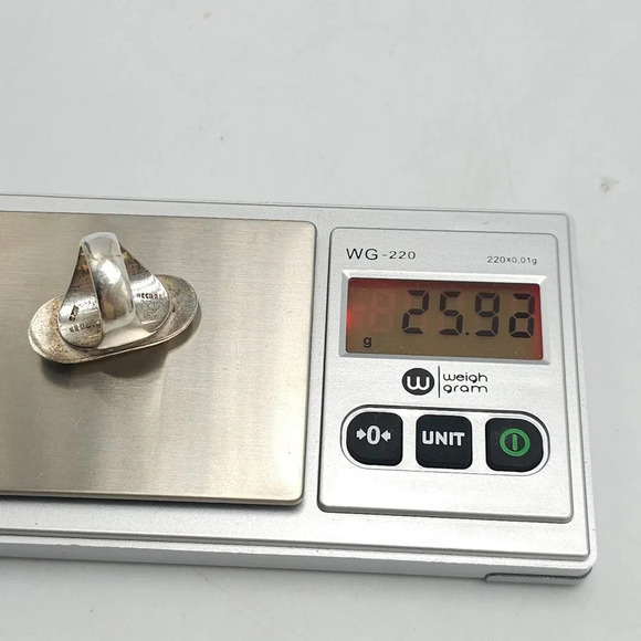 Artisan Taxco Modernist Sterling Silver Ring With Turquoise Chip Inlay 8.5 - Picture 8 of 9